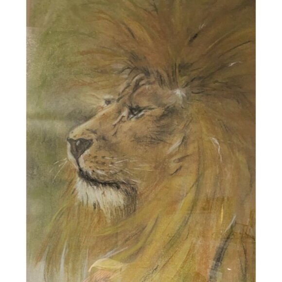 Lion Pastel Drawing by Priscilla P. Forster 5-14-02 Framed Wood Frame Glass - Picture 7 of 15